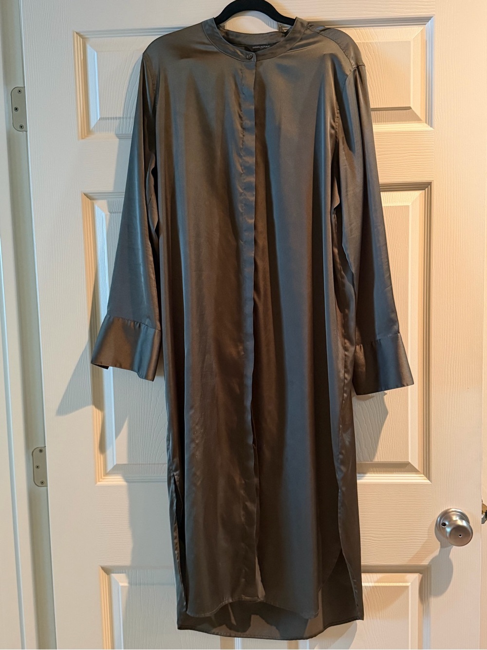 Banana Republic Olive Green Satin Blouse Dress, Size L